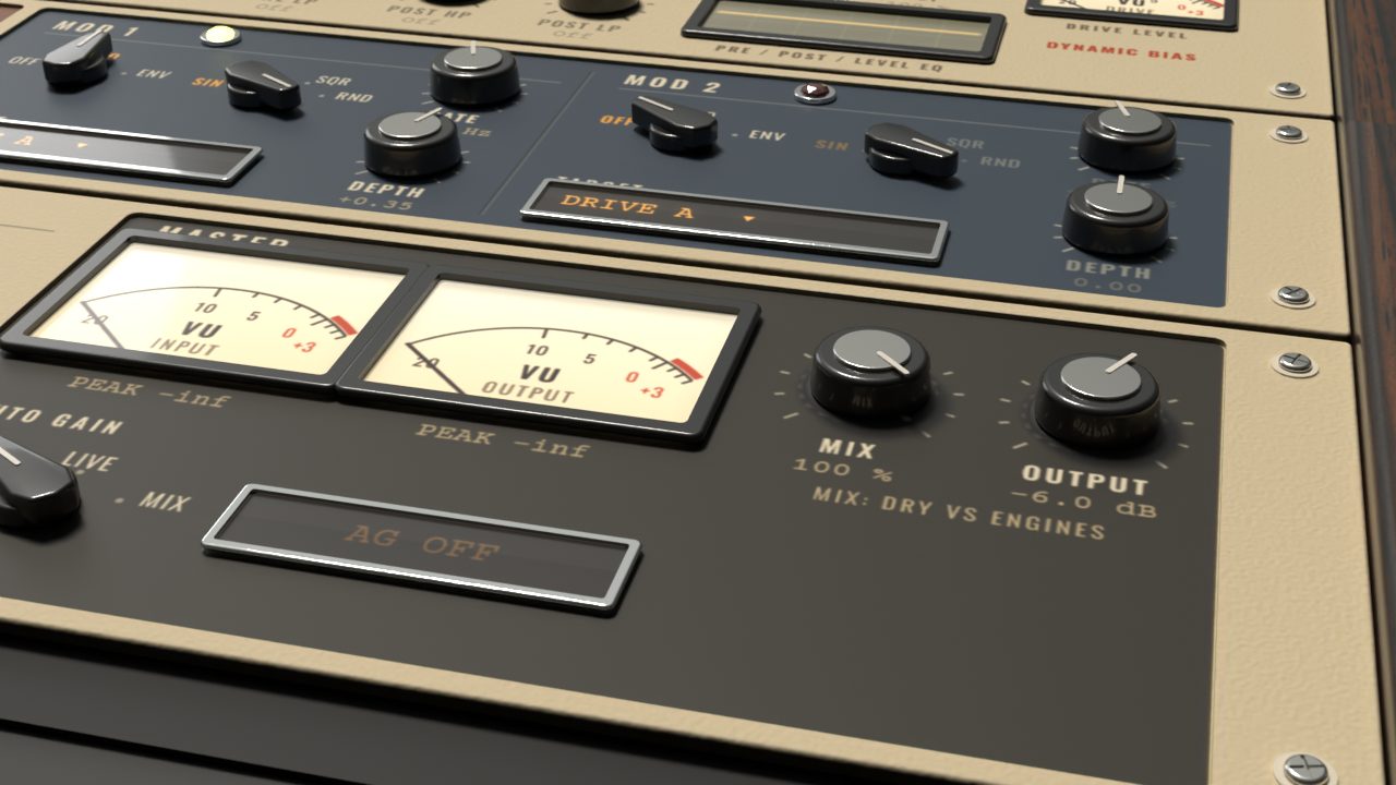 Master section with twin VU meters